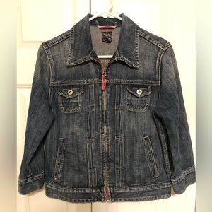 Lucky Brand Womens Cropped Denim Zip Up Jacket